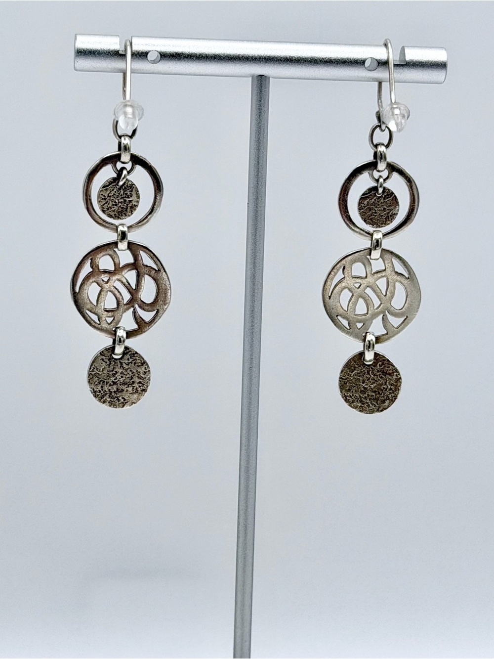 Silpada Hammered Sterling 3-Tiered Discs & Circles Celtic Design Wire Earrings - Picture 4 of 13